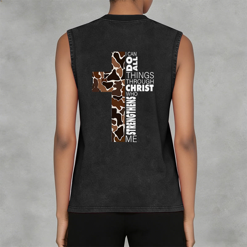 Christianartworkshop Ich vermag alles durch Christus Camo Cross Unisex Washed Tank Top - image 4