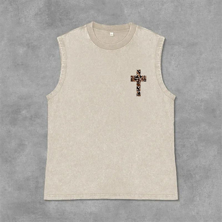 Christianartworkshop Ich vermag alles durch Christus Camo Cross Unisex Washed Tank Top - image 21