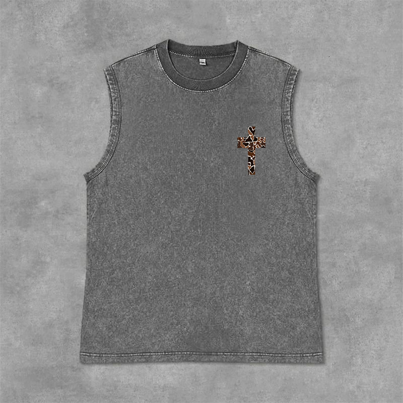 Christianartworkshop Ich vermag alles durch Christus Camo Cross Unisex Washed Tank Top - image 14