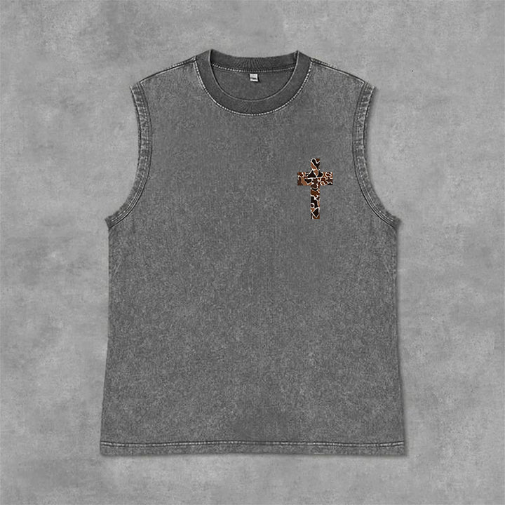 Christianartworkshop Ich vermag alles durch Christus Camo Cross Unisex Washed Tank Top - image 14