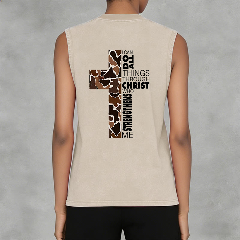Christianartworkshop Ich vermag alles durch Christus Camo Cross Unisex Washed Tank Top - image 18