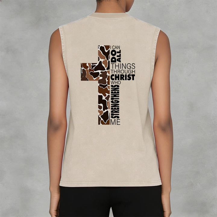 Christianartworkshop Ich vermag alles durch Christus Camo Cross Unisex Washed Tank Top - image 18