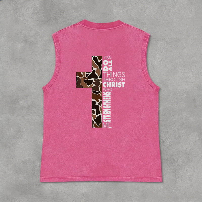 Christianartworkshop Ich vermag alles durch Christus Camo Cross Unisex Washed Tank Top - image 35