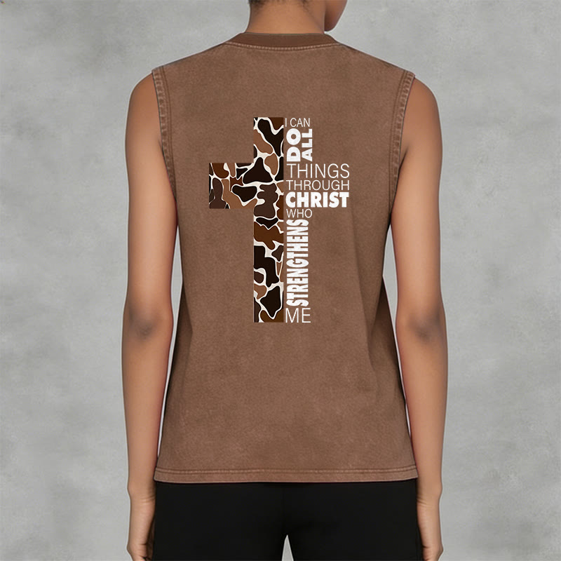 Christianartworkshop Ich vermag alles durch Christus Camo Cross Unisex Washed Tank Top - image 25
