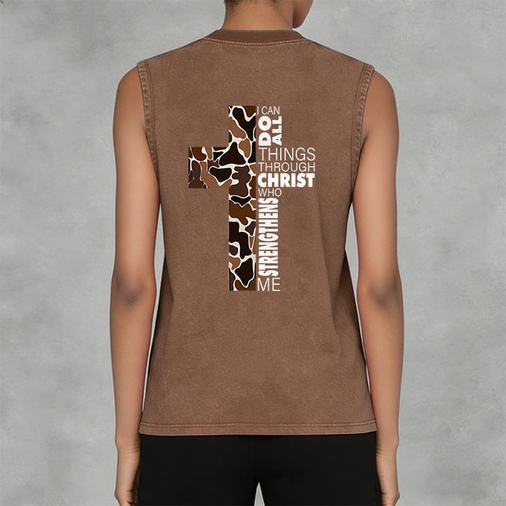 Christianartworkshop Ich vermag alles durch Christus Camo Cross Unisex Washed Tank Top - image 25