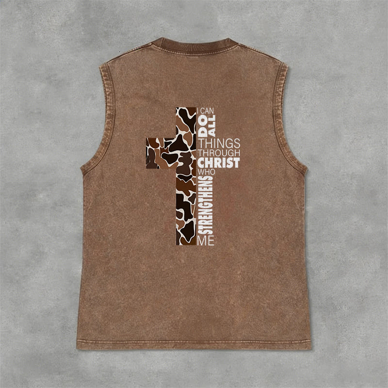 Christianartworkshop Ich vermag alles durch Christus Camo Cross Unisex Washed Tank Top - image 27