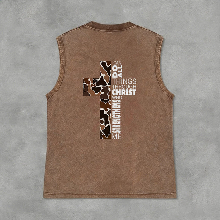 Christianartworkshop Ich vermag alles durch Christus Camo Cross Unisex Washed Tank Top - image 27