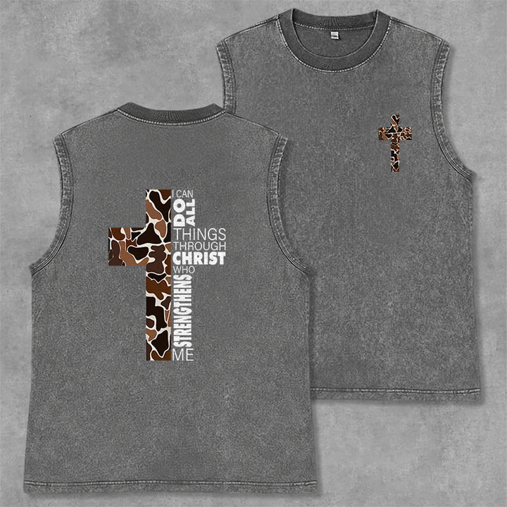 Christianartworkshop Ich vermag alles durch Christus Camo Cross Unisex Washed Tank Top - Grau - 2XL - image 8