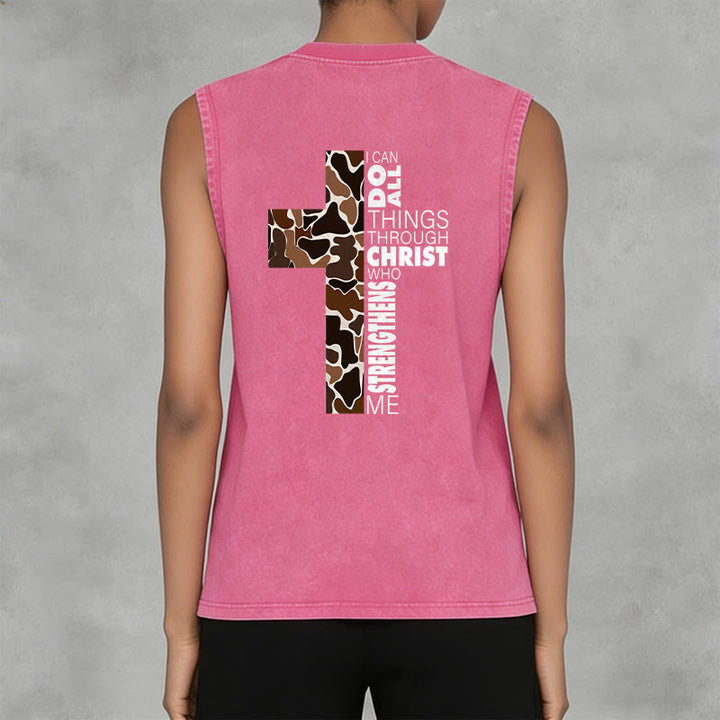Christianartworkshop Ich vermag alles durch Christus Camo Cross Unisex Washed Tank Top - image 32