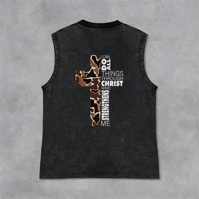 Christianartworkshop Ich vermag alles durch Christus Camo Cross Unisex Washed Tank Top - image 6
