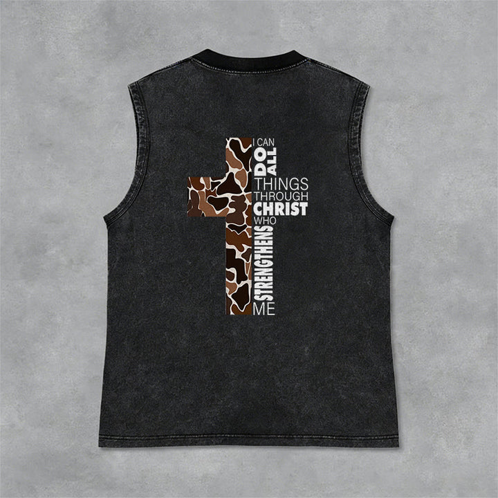 Christianartworkshop Ich vermag alles durch Christus Camo Cross Unisex Washed Tank Top - image 6