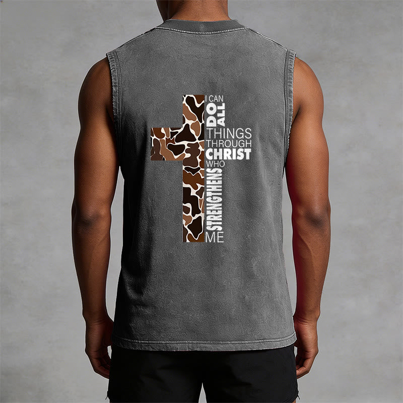 Christianartworkshop Ich vermag alles durch Christus Camo Cross Unisex Washed Tank Top - image 9