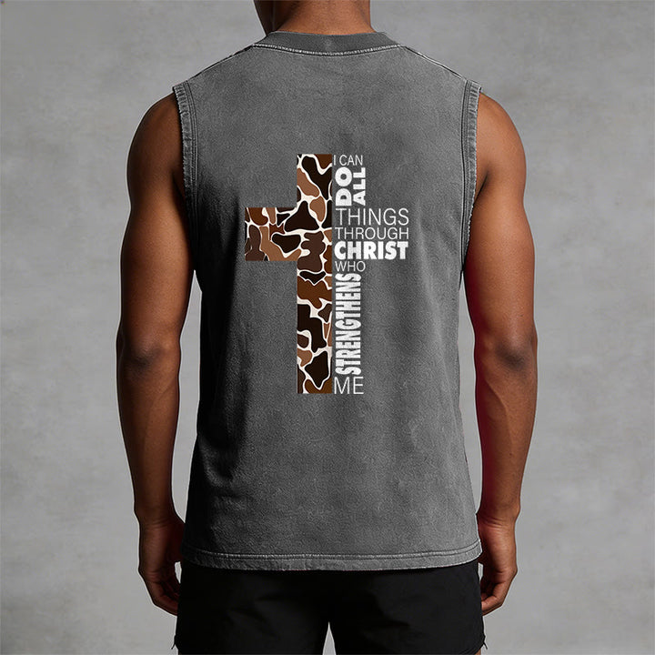 Christianartworkshop Ich vermag alles durch Christus Camo Cross Unisex Washed Tank Top - image 9