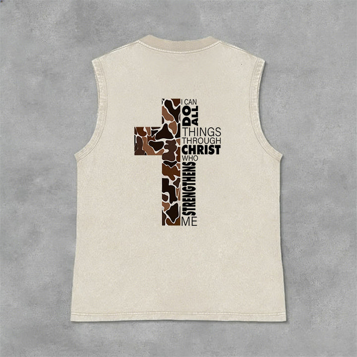 Christianartworkshop Ich vermag alles durch Christus Camo Cross Unisex Washed Tank Top - image 20