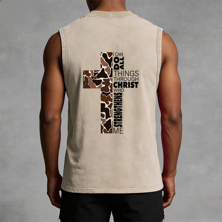 Christianartworkshop Ich vermag alles durch Christus Camo Cross Unisex Washed Tank Top - image 16