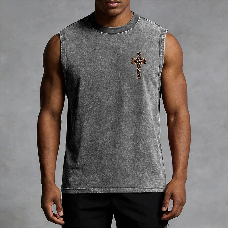 Christianartworkshop Ich vermag alles durch Christus Camo Cross Unisex Washed Tank Top - image 10