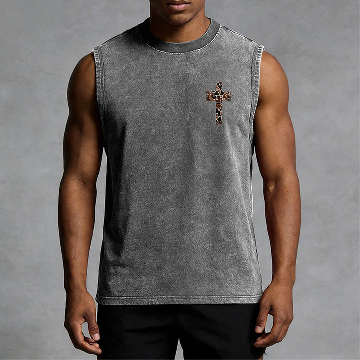 Christianartworkshop Ich vermag alles durch Christus Camo Cross Unisex Washed Tank Top - image 10