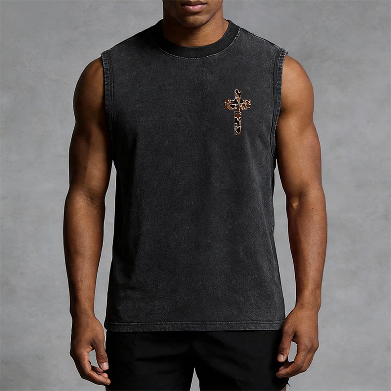 Christianartworkshop Ich vermag alles durch Christus Camo Cross Unisex Washed Tank Top - image 3