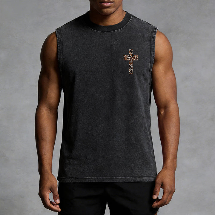 Christianartworkshop Ich vermag alles durch Christus Camo Cross Unisex Washed Tank Top - image 3