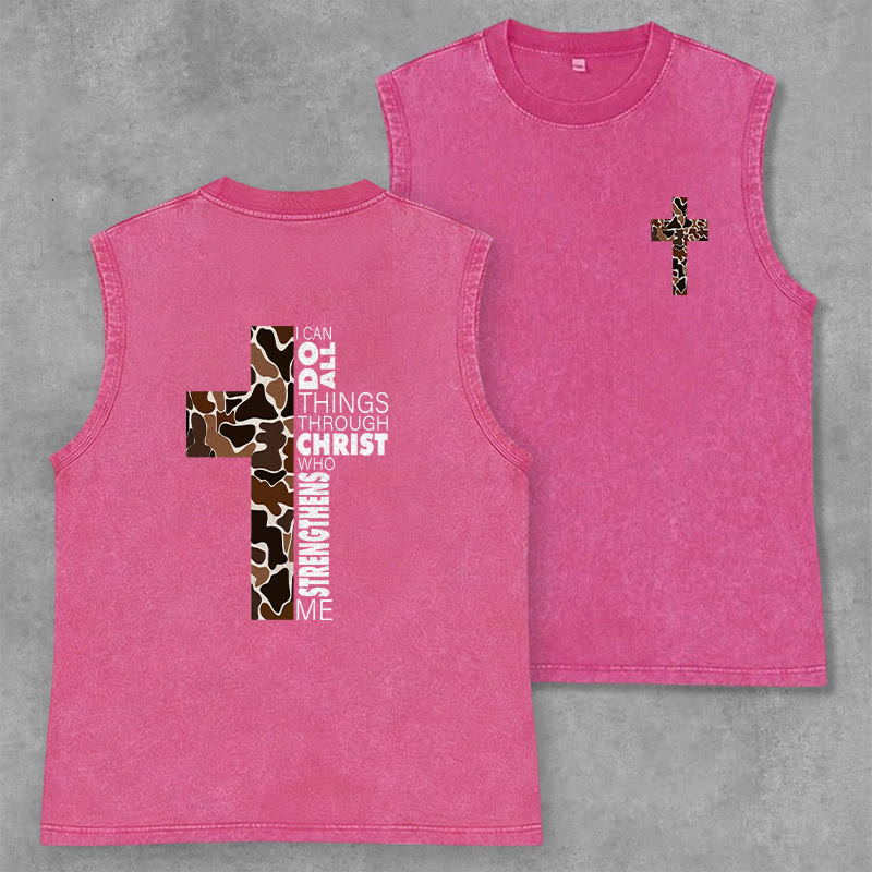 Christianartworkshop Ich vermag alles durch Christus Camo Cross Unisex Washed Tank Top - Rosa - 2XL - image 29