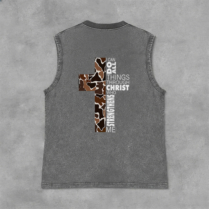Christianartworkshop Ich vermag alles durch Christus Camo Cross Unisex Washed Tank Top - image 13