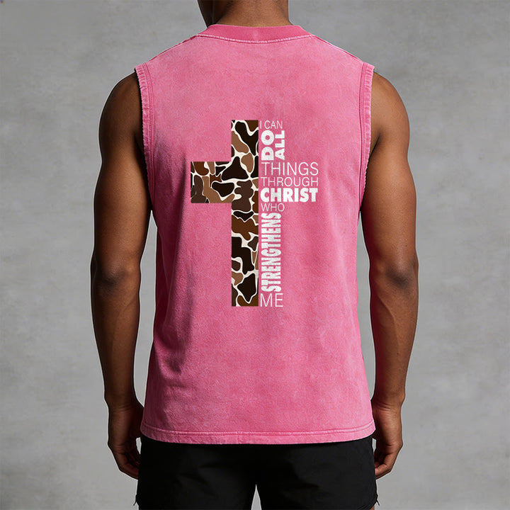 Christianartworkshop Ich vermag alles durch Christus Camo Cross Unisex Washed Tank Top - image 30