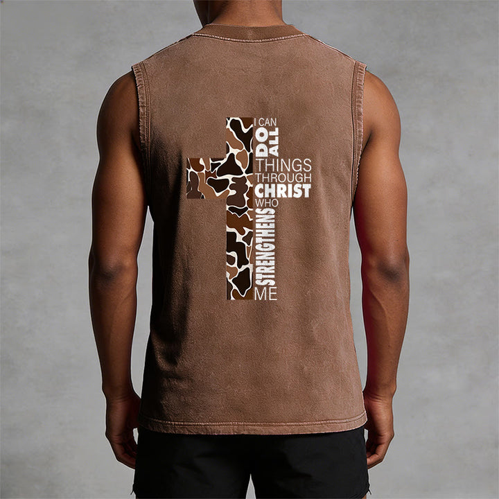Christianartworkshop Ich vermag alles durch Christus Camo Cross Unisex Washed Tank Top - image 23