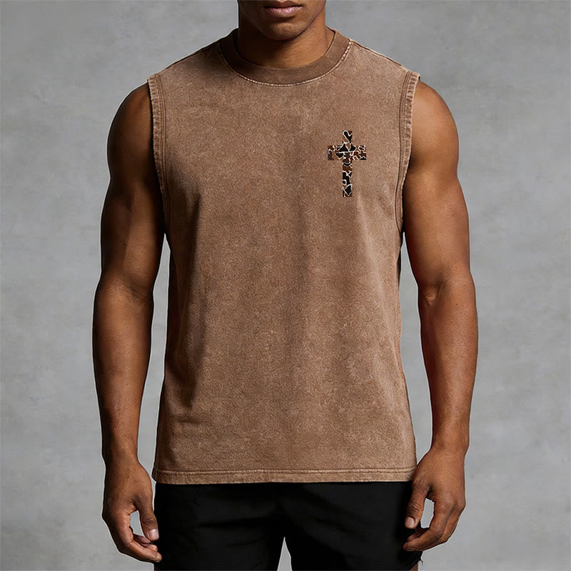 Christianartworkshop Ich vermag alles durch Christus Camo Cross Unisex Washed Tank Top - image 24