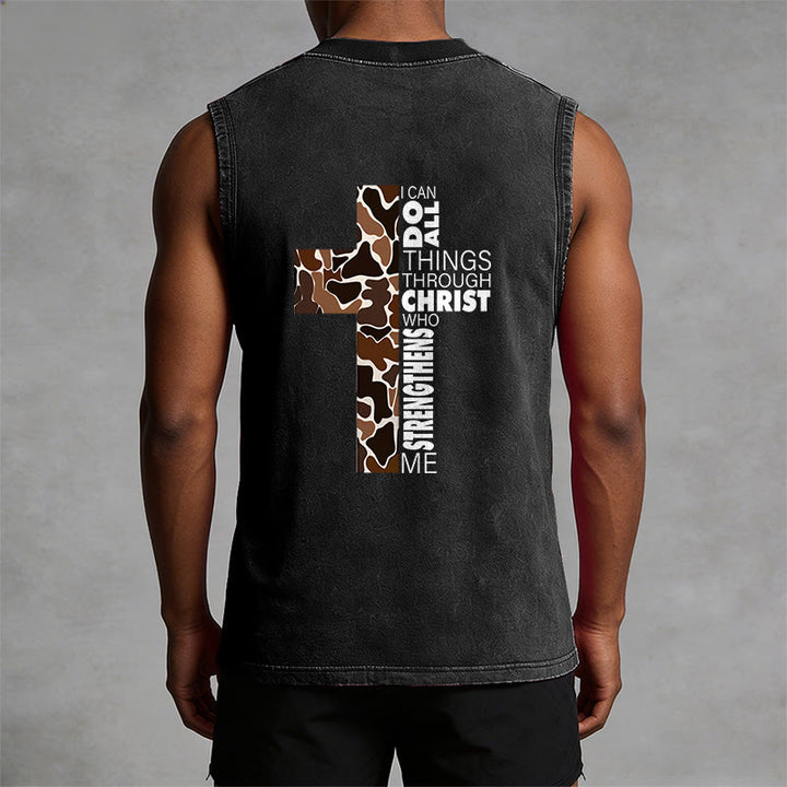 Christianartworkshop Ich vermag alles durch Christus Camo Cross Unisex Washed Tank Top - image 2