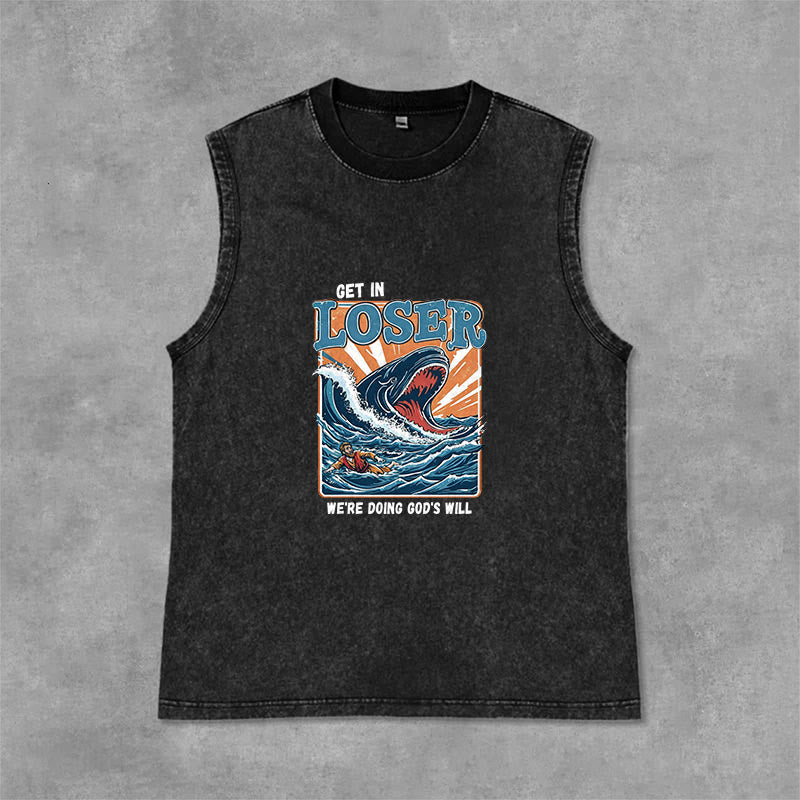 Christianartworkshop Steig ein, Verlierer! Wir tun Gottes Willen! Jonah Unisex-Tanktop (gewaschen) - Schwarz - 2XL - image 3