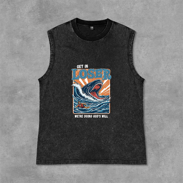 Christianartworkshop Steig ein, Verlierer! Wir tun Gottes Willen! Jonah Unisex-Tanktop (gewaschen) - Schwarz - 2XL - image 3
