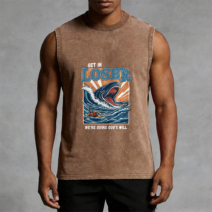 Christianartworkshop Steig ein, Verlierer! Wir tun Gottes Willen! Jonah Unisex-Tanktop (gewaschen) - image 10