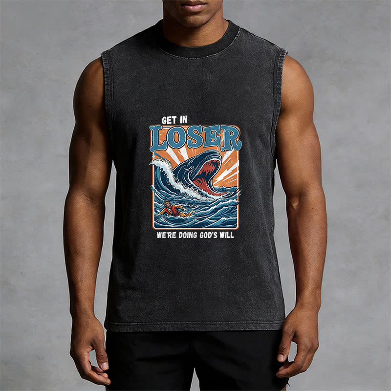 Christianartworkshop Steig ein, Verlierer! Wir tun Gottes Willen! Jonah Unisex-Tanktop (gewaschen) - image 4