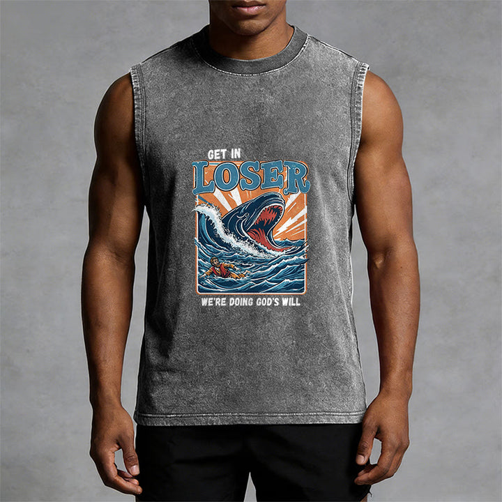 Christianartworkshop Steig ein, Verlierer! Wir tun Gottes Willen! Jonah Unisex-Tanktop (gewaschen) - image 13