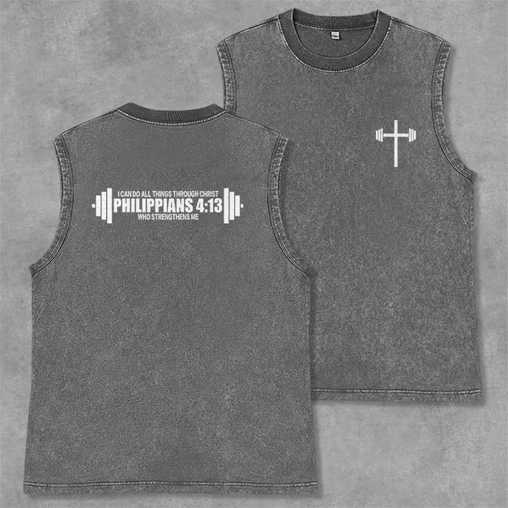 Christianartworkshop Philippians 4:13 Barbell Cross Unisex Washed Tank Top - Grau - 2XL - image 0