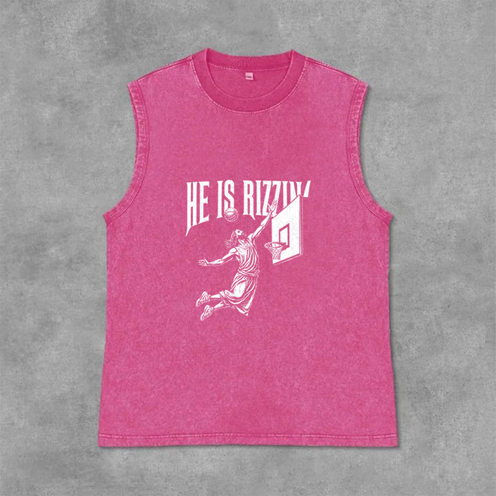 Christianartworkshop He Is Rizzin' Jesus Basketball Unisex Washed Tank Top - Rosa - 2XL - image 9