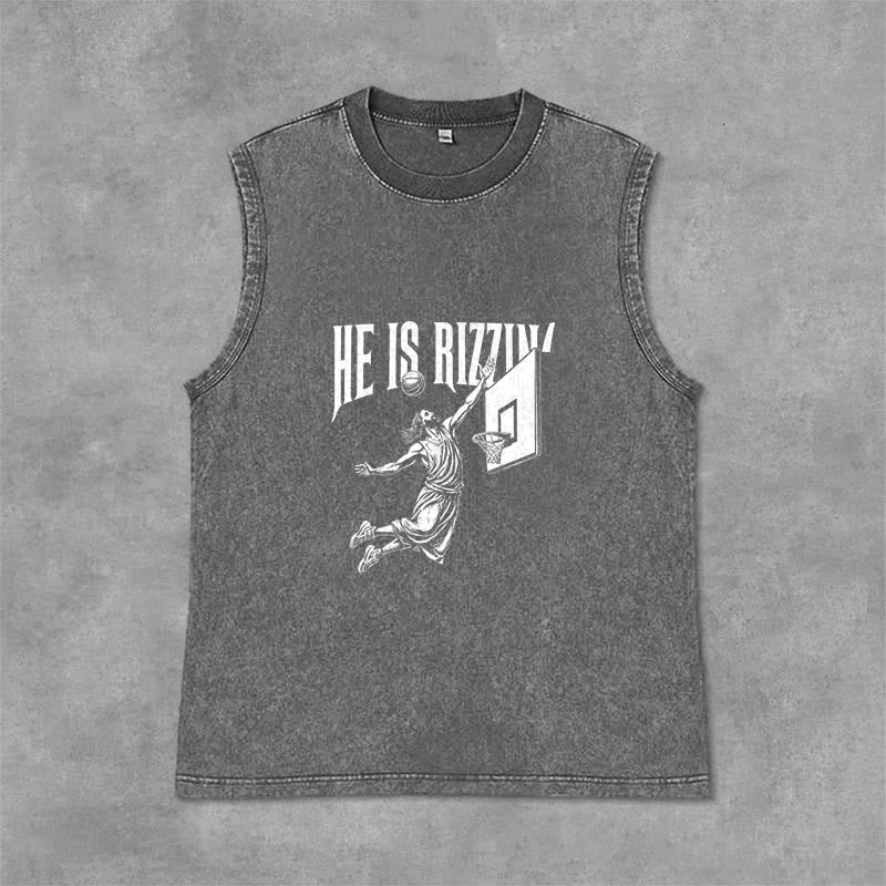 Christianartworkshop He Is Rizzin' Jesus Basketball Unisex Washed Tank Top - Grau - 2XL - image 0