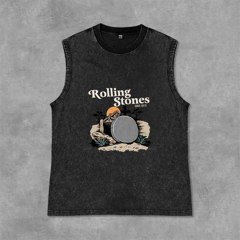 Christianartworkshop He Is Risen Rolling Stones Unisex Washed Tank Top - Schwarz - 2XL - image 0
