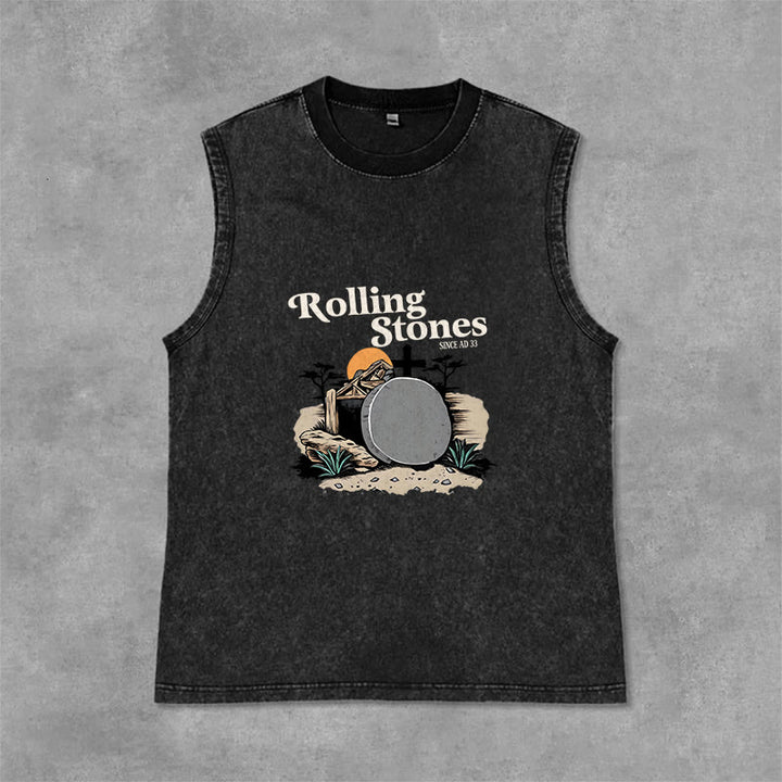 Christianartworkshop He Is Risen Rolling Stones Unisex Washed Tank Top - Schwarz - 2XL - image 0