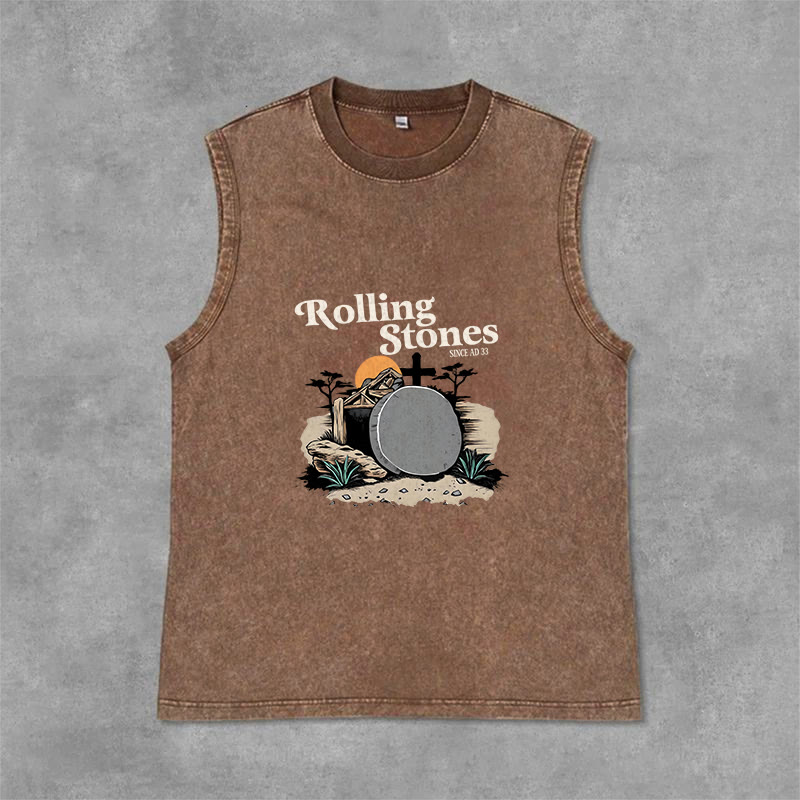 Christianartworkshop „He Is Risen“ Rolling Stones Unisex-Tanktop (gewaschen) - Braun - 2XL - image 6