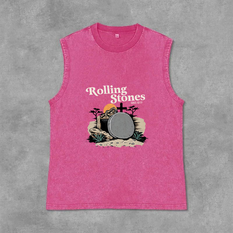 Christianartworkshop He Is Risen Rolling Stones Unisex Washed Tank Top - Rosa - 2XL - image 12