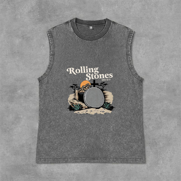 Christianartworkshop He Is Risen Rolling Stones Unisex Washed Tank Top - Grau - 2XL - image 9