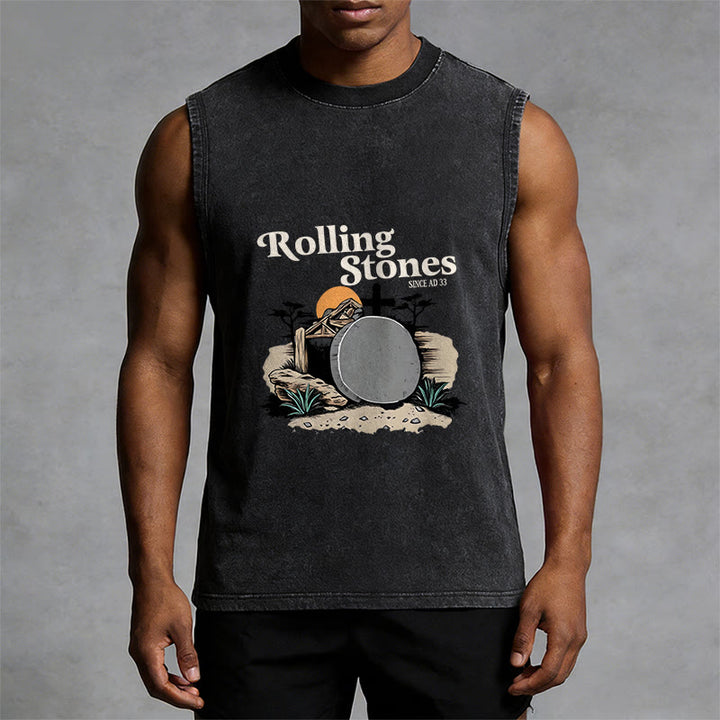 Christianartworkshop „He Is Risen“ Rolling Stones Unisex-Tanktop (gewaschen) - image 1