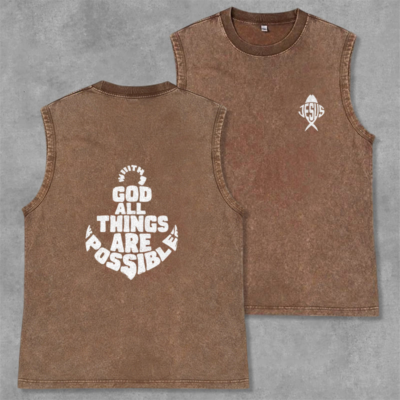 Christianartworkshop Mit Gott ist alles möglich Anchor Unisex-Tanktop (gewaschen) - Braun - 2XL - image 0