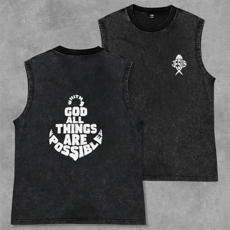 Christianartworkshop Mit Gott ist alles möglich Anchor Unisex-Tanktop (gewaschen) - Schwarz - 2XL - image 7
