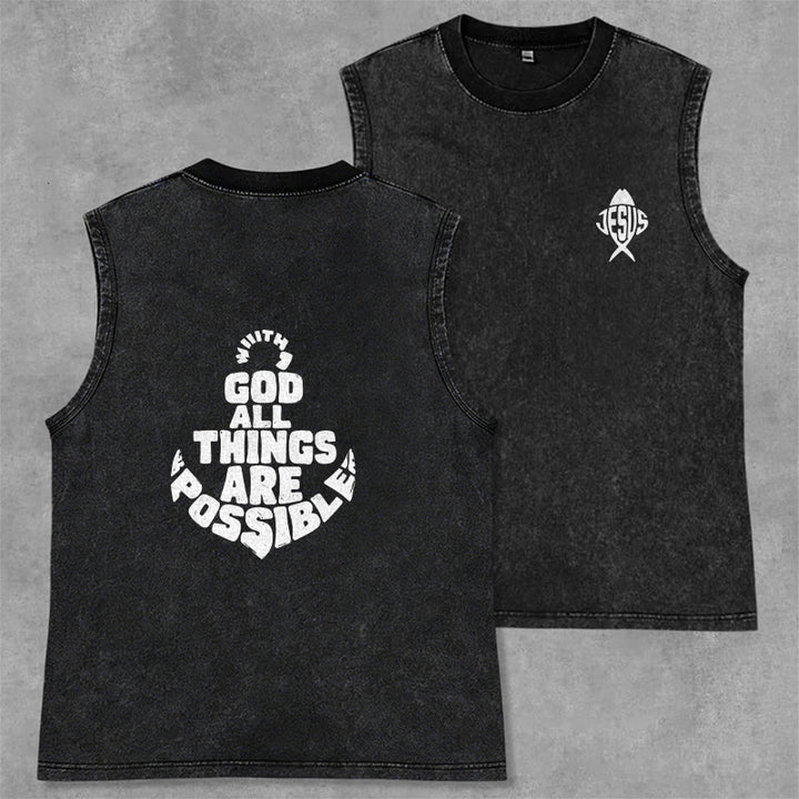 Christianartworkshop Mit Gott ist alles möglich Anchor Unisex-Tanktop (gewaschen) - Schwarz - 2XL - image 7