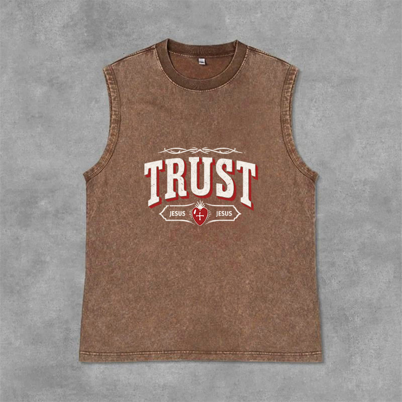 Christianartworkshop „Vertraue Jesus – Heiliges Herz“-Unisex-Tanktop (gewaschen) - Braun - 2XL - image 12