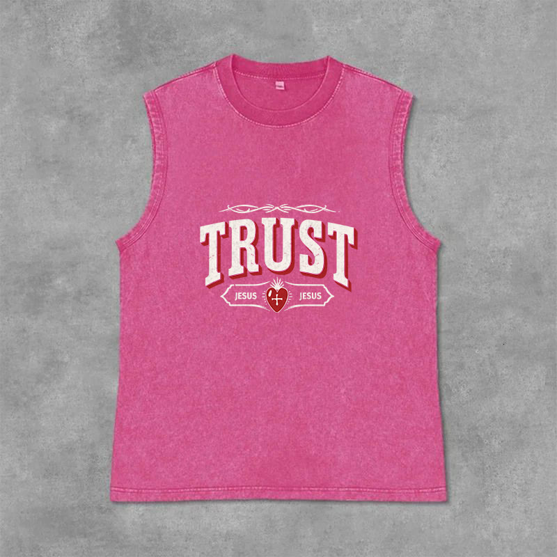 Christianartworkshop „Vertraue Jesus – Heiliges Herz“-Unisex-Tanktop (gewaschen) - Rosa - 2XL - image 0