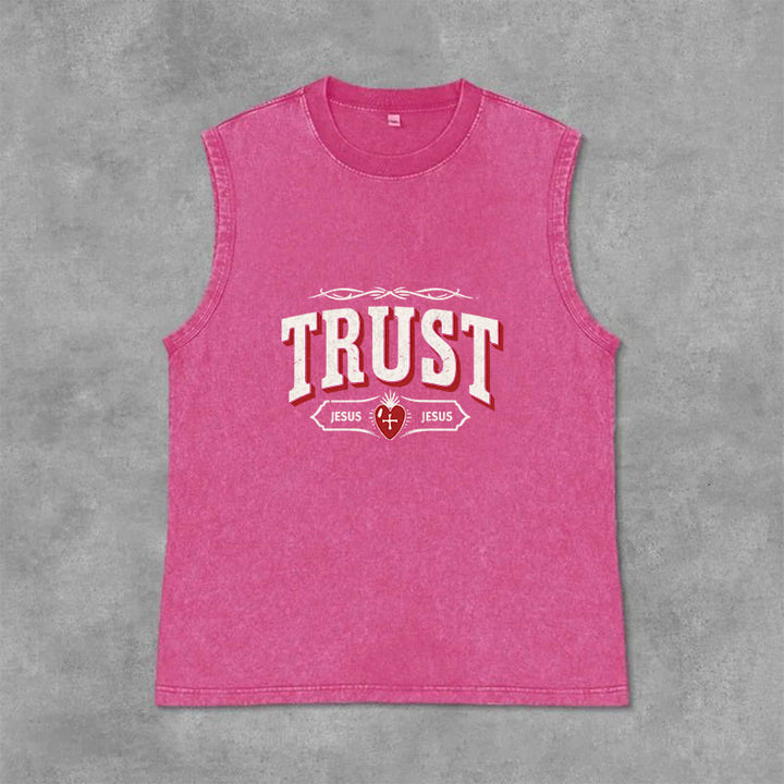 Christianartworkshop „Vertraue Jesus – Heiliges Herz“-Unisex-Tanktop (gewaschen) - Rosa - 2XL - image 0