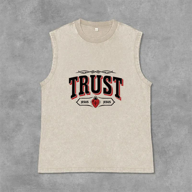 Christianartworkshop „Vertraue Jesus – Heiliges Herz“-Unisex-Tanktop (gewaschen) - Beige - 2XL - image 3